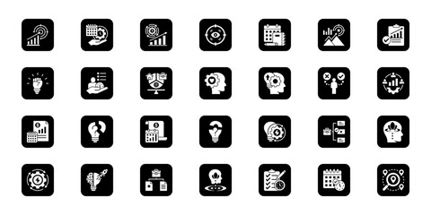 Time efficiency system   Cohesive set of minimalist vector icons representing key ideas with visual clarity