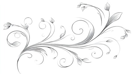 Elegant swirling vine with leaves and buds forms a decorative flourish.