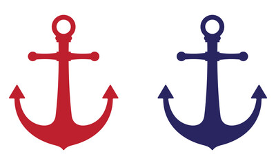 Bold, modern nautical anchors in classic navy blue and vibrant red stand ready for maritime adventures or graphic design projects