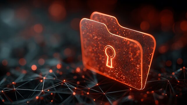 Glowing digital folder icon with a keyhole symbol representing data security and confidentiality