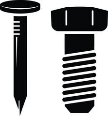 Nail and Bolt Tool Vector Illustration Isolated on White Background Hardware Repair Construction Building Carpentry Industry Fixing Fastening Metallic Maintenance Equipment