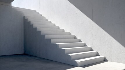 ultra realistic photo of white concrete staircase with strong sunlight and shadow contrast, minimalist architectural composition, , real photography