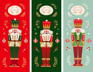 Nutcracker backgrounds. Merry Christmas cover design. Christmas illustration in Scandinavian style