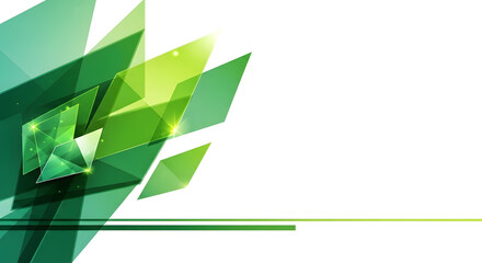 Modern Green Abstract Geometric Background with Gradient Polygon Shapes and Blank Banner Space