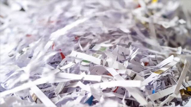 Close up of shredded paper texture abstract background with white and colored strips for digital design