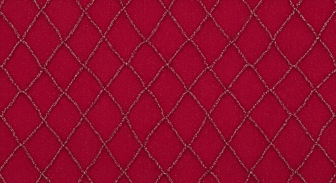 Intricate diamond patterned red fabric with subtle metallic threads and textured surface - Powered by Adobe