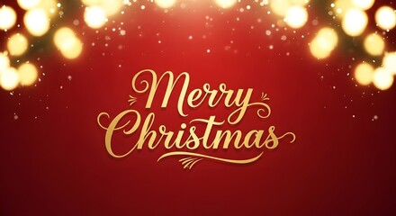 Elegant merry christmas greeting with golden bokeh lights on a rich red background