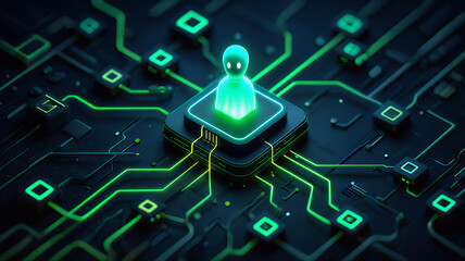 Futuristic AI workflow automation system with interconnected nodes, triggers, and data flow sleek artificial intelligence dashboard interface showing coding icons, analytics, and automation processe