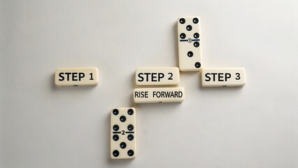 Step by Step Concept of Progress with Dominoes on Light Surface