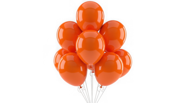 Bunch of orange balloons isolated on transparent background, party decoration