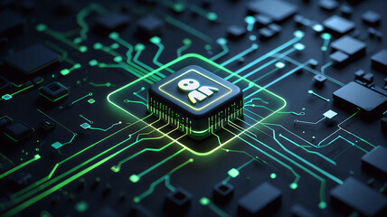 Futuristic AI workflow automation system with interconnected nodes, triggers, and data flow sleek artificial intelligence dashboard interface showing coding icons, analytics, and automation processe