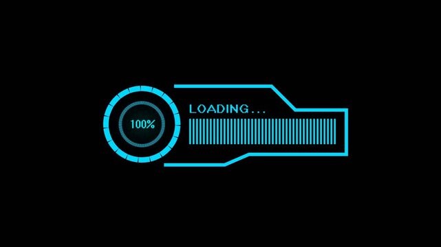 Sci Fi HUD progress screen This circular tech-themed loading animation features glowing cyan accents and digital text for futuristic loading or progress indicators in applications