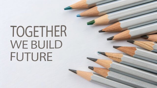 Together We Build Future Concept with Colorful Pencils Arrangement - Powered by Adobe