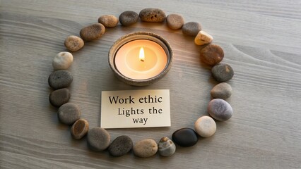 Tranquil Arrangement of Stones and Candle with Inspirational Message