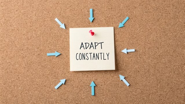 Sticky Note with Adapt Constantly Text Surrounded by Blue Arrows