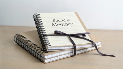 Two Notebooks Tied with Ribbon on Wooden Table for Memory Keeping
