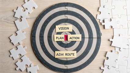 Target Concept with Vision, Plan, Action, and Aim on Puzzle Pieces