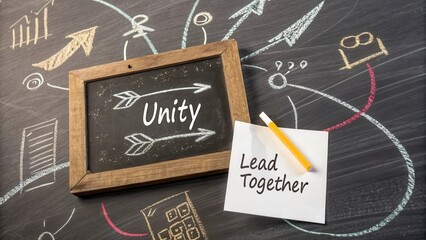 Unity Concept with Chalkboard and Arrows Emphasizing Teamwork
