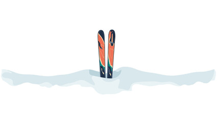 Colorful skis stuck in snow upright red and orange design minimal winter concept