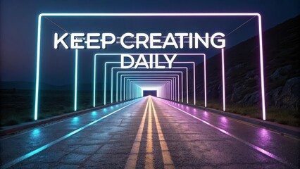 Vibrant Neon Sign with Inspirational Message on Empty Road at Night