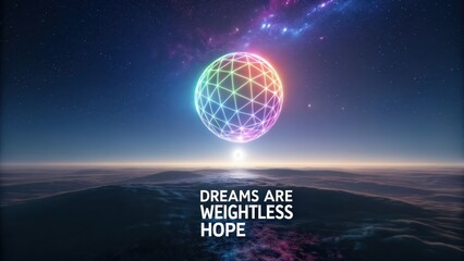 Vibrant Dreamlike Sphere Illuminating Hope Above Ocean Horizon
