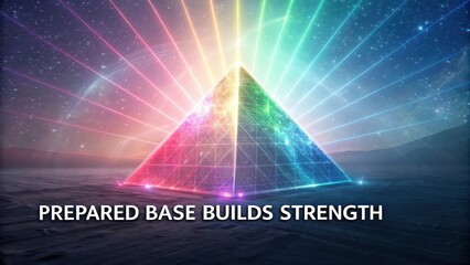 Vibrant Pyramid with Cosmic Background and Radiating Light Effects
