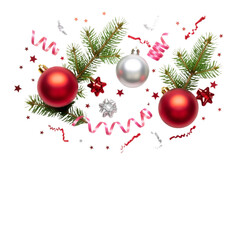 Scattered Baubles and Pine with Confetti &ndash; Joyful, Festive Holiday Celebration in Motion

