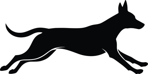 Black dog silhouette running fast, animal vector illustration, pet agility design, canine speed artwork, hunting dog motion concept graphic