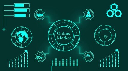 Online Market Network with Global Data and Growth Metrics in Neon Blue digital - Powered by Adobe