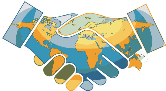 Global Partnership Handshake with World Map Illustrating International Collaboration and Agreement Concept - Powered by Adobe