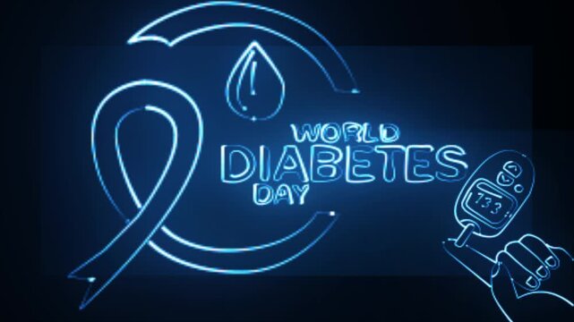 Neon design celebrating world diabetes day with colorful lights