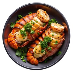 Succulent Grilled Lobster Tails on a plate in a bowl over a white background and Transparent Background