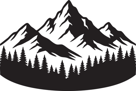 a mountain landscape with pine trees