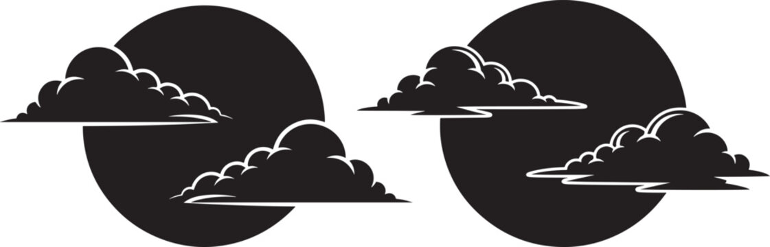 Two oval shapes with fluffy clouds in silhouette style
