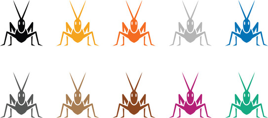 Colorful grasshopper icon collection on white background, Vibrant insect vector set for nature design © jakircreativedesign