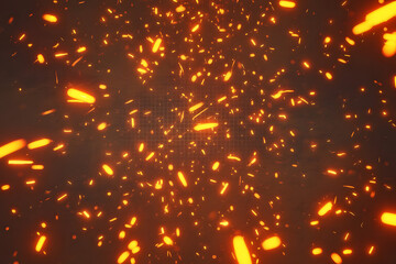 Ignite your designs with this dynamic display of vibrant glowing embers floating in space, perfect for adding a fiery, energetic touch to tech, gaming, or abstract concepts