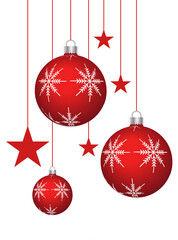 Red gradient hanging balls with snowflakes