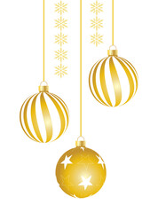 Golden balls with stars and snowflakes new year design element