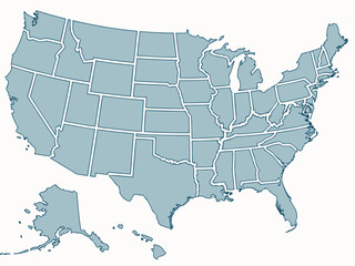 United States of America Map with State Borders in Light Gray and White Outlines simplified