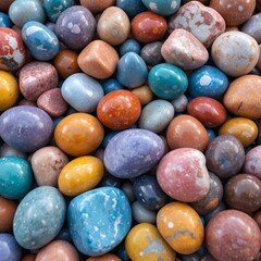 Colorful Smooth Stones Multicolored Pebbles Background Texture 
