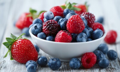 Vibrant Assortment of Fresh Mixed Berries in Bowl