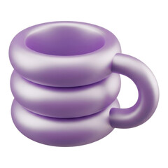 Purple cup isolated on transparent background, 3d rendering of a coffee or tea mug