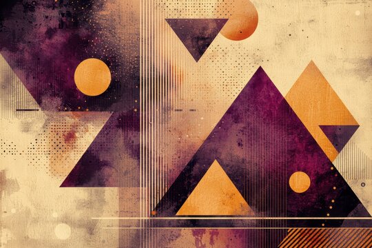 Abstract geometric background design featuring triangles and circles with textured patterns in warm hues for mobile app aesthetics