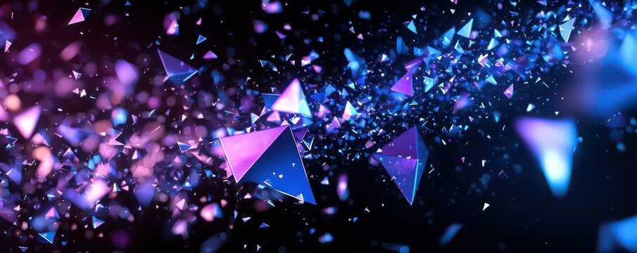 Abstract digital art with blue and purple glowing geometric shapes on a black background