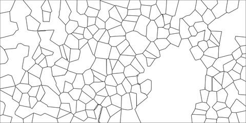 Black Outline Geometric Polygonal Tessellation on White Background with Detailed Irregular Shapes pattern