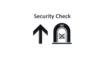 Security Check Directional Signage for Airport Passenger Guidance.