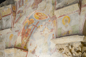 Medieval frescos in the St. Nicholas church in Myra. Demre, Antalya, Turkey. Byzantine wall-painting. History of religion and art concept