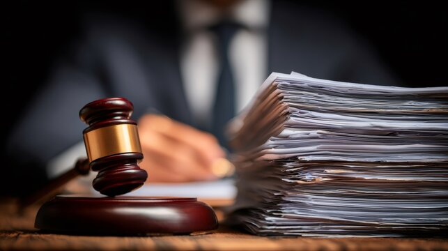 Judge gavel with legal documents and lawyer working