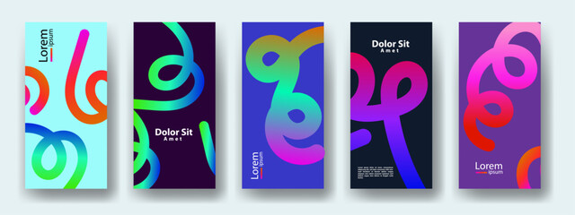 Modern abstract poster collection featuring colorful neon squiggles with bold typography and vibrant gradient backgrounds perfect for creative digital design and contemporary wall art