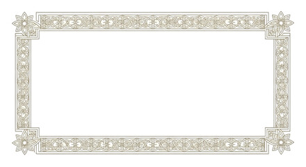 Ornate Golden Rectangular Frame with Islamic Geometric Patterns border isolated on a transparent background